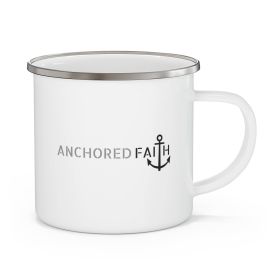 Enamel Camping Mug, Anchored Faith, Inspirational Illustration