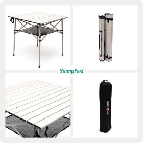 SUNNYFEEL Outdoor Folding Table | Lightweight Compact Aluminum Camping Table, Roll Up Top 4 People Portable Camp Square Tables with Carry Bag for Picn (Color: Grey)