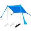 Foldable Beach Canopy Tent Collapsible Shade Sail Sun Protection Windproof Shelter 4 Sandbag 2 Pole Portable Storage Bag Rectangle Blue