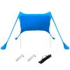 Foldable Beach Canopy Tent Collapsible Shade Sail Sun Protection Windproof Shelter 4 Sandbag 2 Pole Portable Storage Bag Rectangle Blue